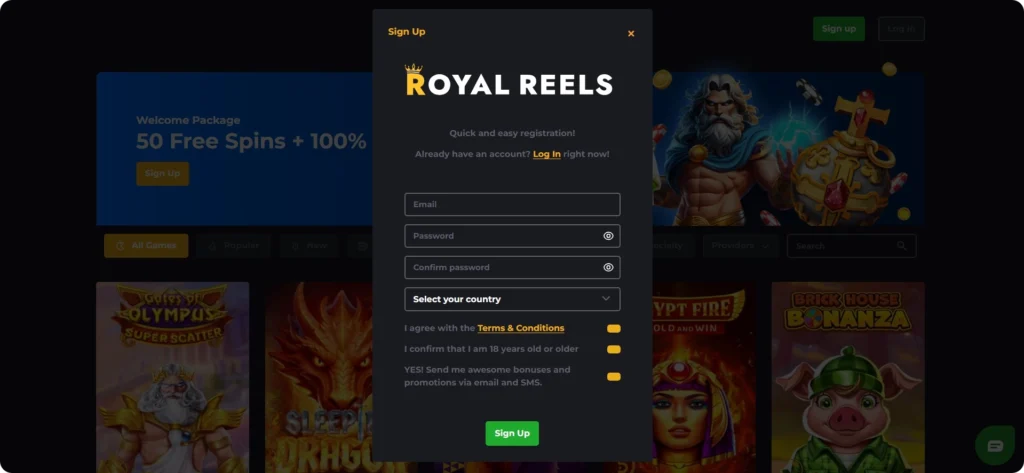 Royal Reels Casino Lobby – Games Selection